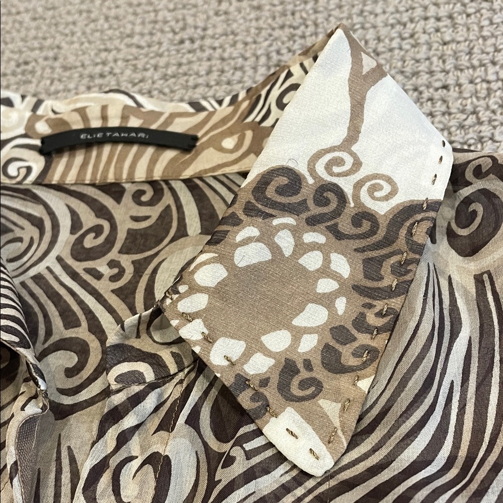 Elie Tahari Brown and Cream Swirl Pattern Blouse - Picture 10 of 10